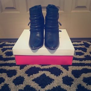 Faux leather wedge bootie